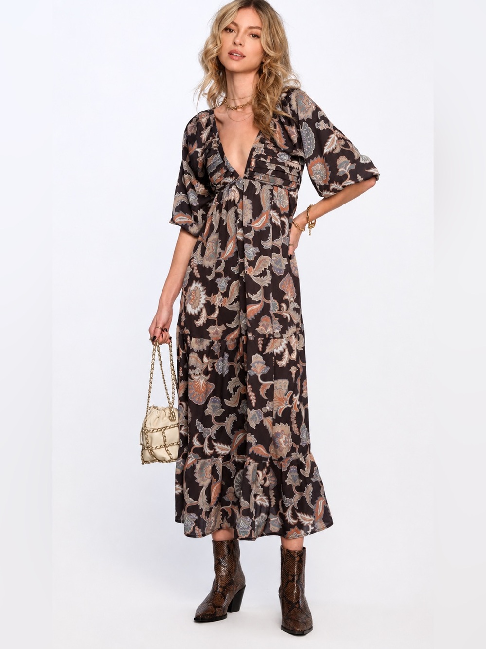 Heartloom Floral Paisley Maxi Dress Black Multicolor Size Large